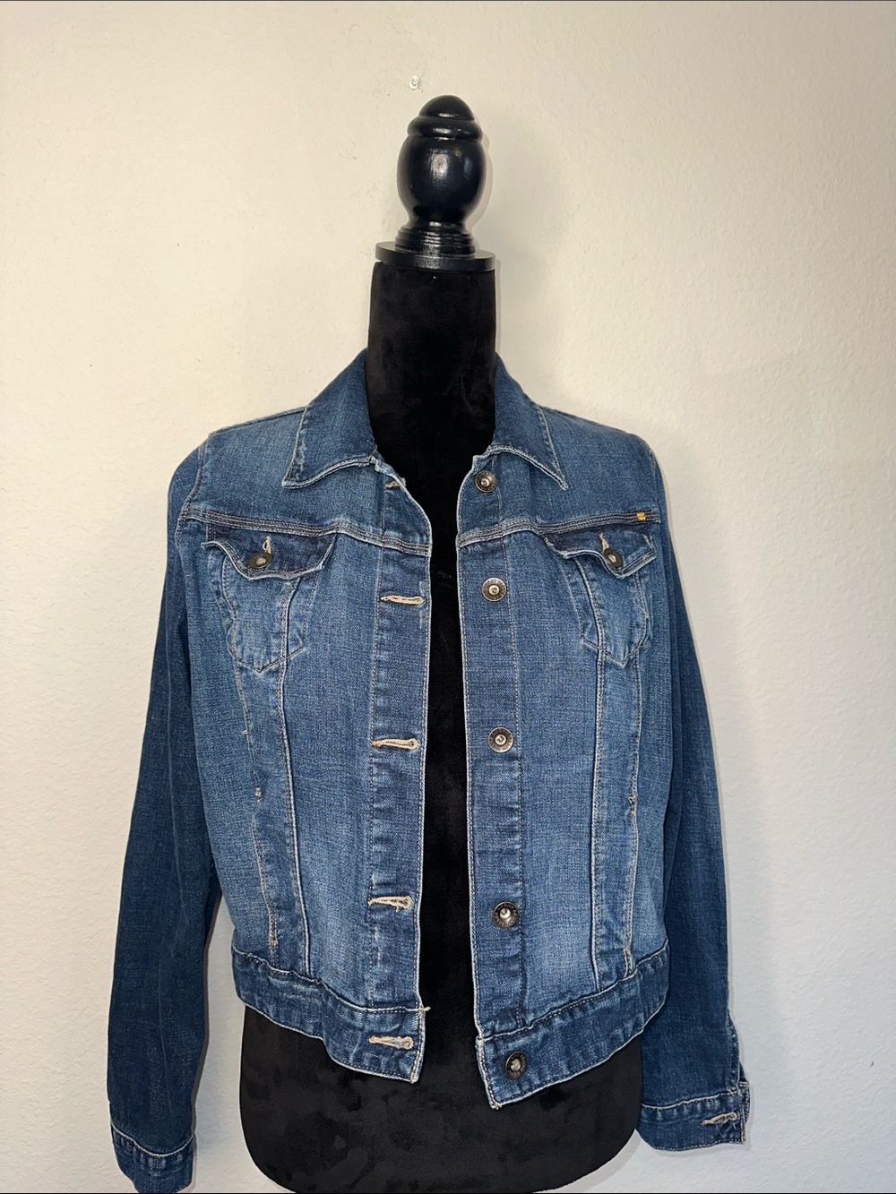 Lucky Brand Distressed Medium Blue Denim Jacket